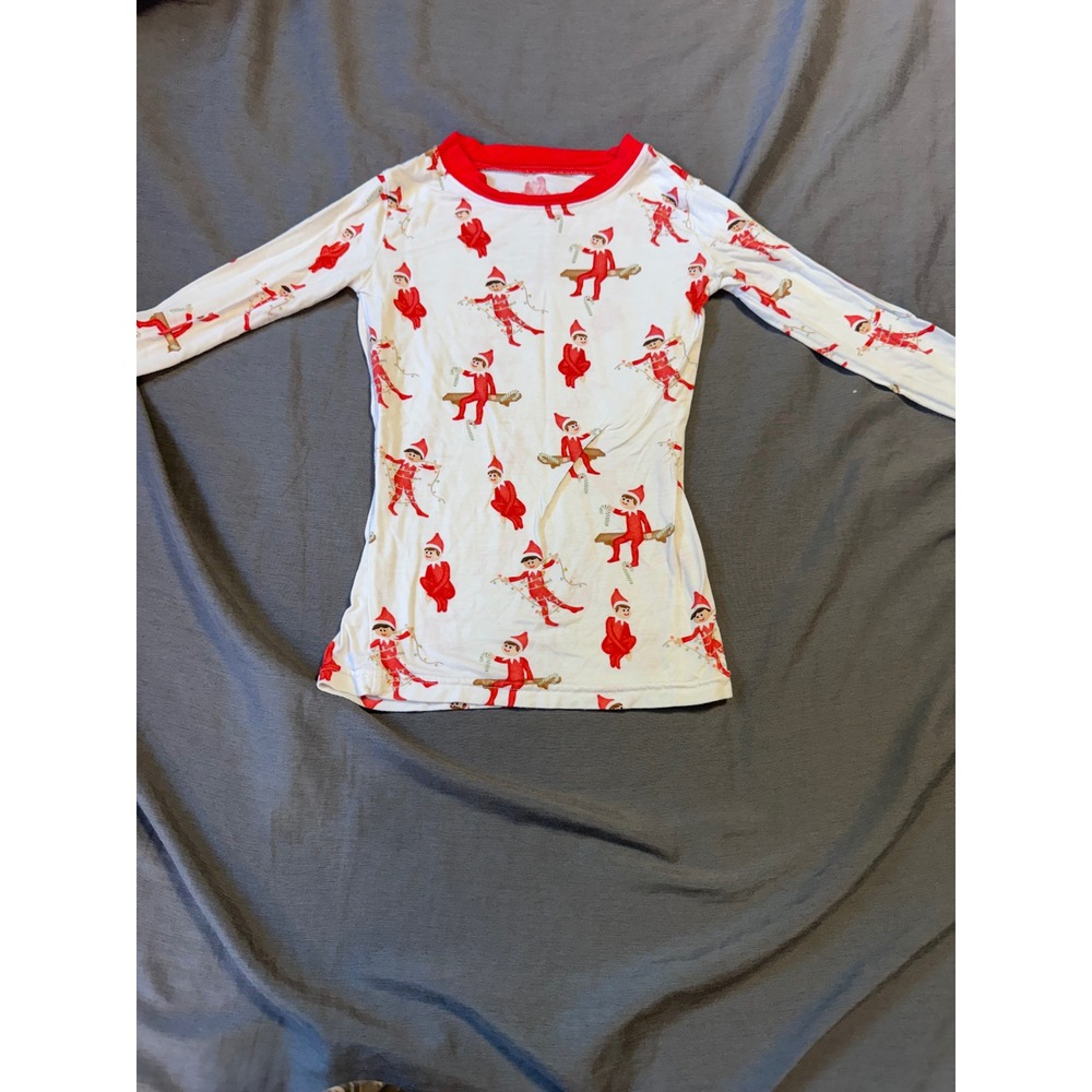 Stitchy Fish Elf on the Shelf Bamboo Pajama Top Kids 3T White Red Holiday Shirt